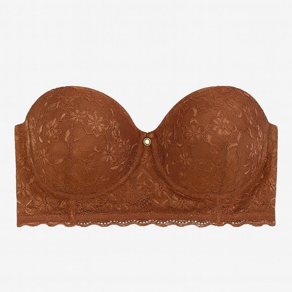Daisy Fuentes Lace Longline Balconette Bra Strapless Push-Up Mocha 40D - Picture 1 of 16